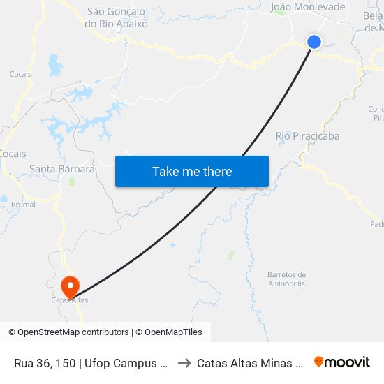 Rua 36, 150 | Ufop Campus João Monlevade to Catas Altas Minas Gerais Brazil map