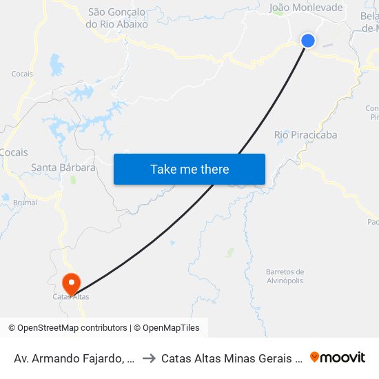 Av. Armando Fajardo, 3775 to Catas Altas Minas Gerais Brazil map