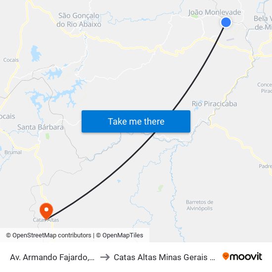 Av. Armando Fajardo, 480 to Catas Altas Minas Gerais Brazil map