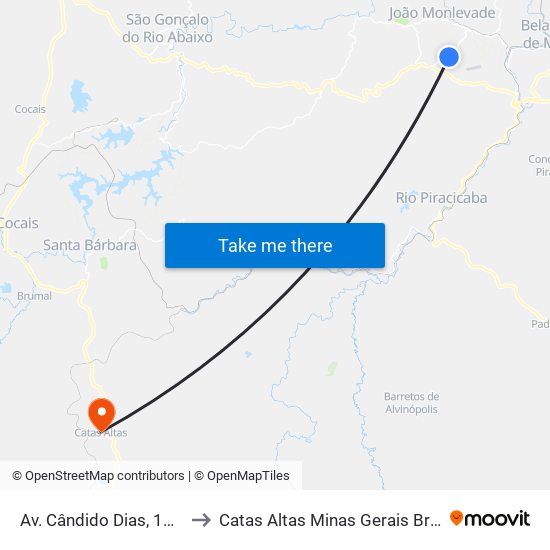 Av. Cândido Dias, 1606 to Catas Altas Minas Gerais Brazil map