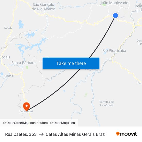 Rua Caetés, 363 to Catas Altas Minas Gerais Brazil map