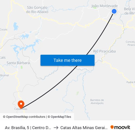 Av. Brasília, 5 | Centro De Lazer to Catas Altas Minas Gerais Brazil map