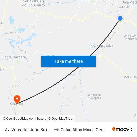 Av. Vereador João Braga, 356 to Catas Altas Minas Gerais Brazil map