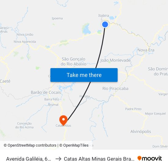 Avenida Galiléia, 658 to Catas Altas Minas Gerais Brazil map