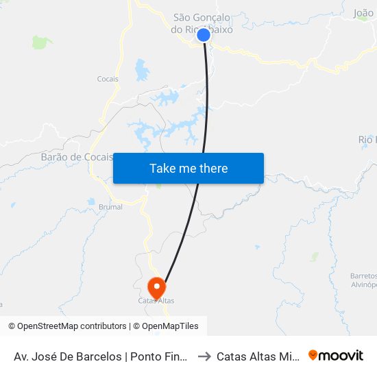 Av. José De Barcelos | Ponto Final De São Gonçalo Do Rio Abaixo to Catas Altas Minas Gerais Brazil map