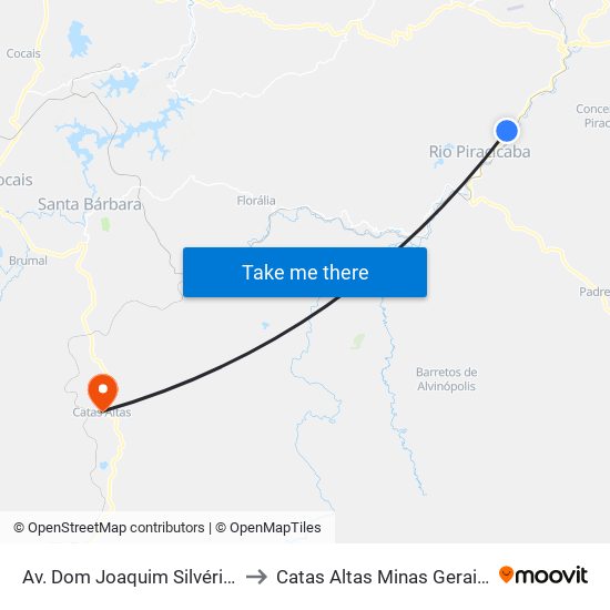 Av. Dom Joaquim Silvério, 2408 to Catas Altas Minas Gerais Brazil map