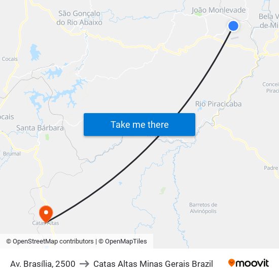 Av. Brasília, 2500 to Catas Altas Minas Gerais Brazil map