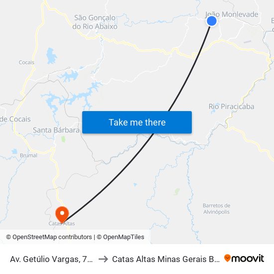 Av. Getúlio Vargas, 7961 to Catas Altas Minas Gerais Brazil map