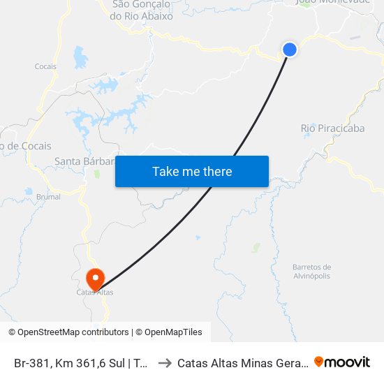 Br-381, Km 361,6 Sul | Tanquinho to Catas Altas Minas Gerais Brazil map