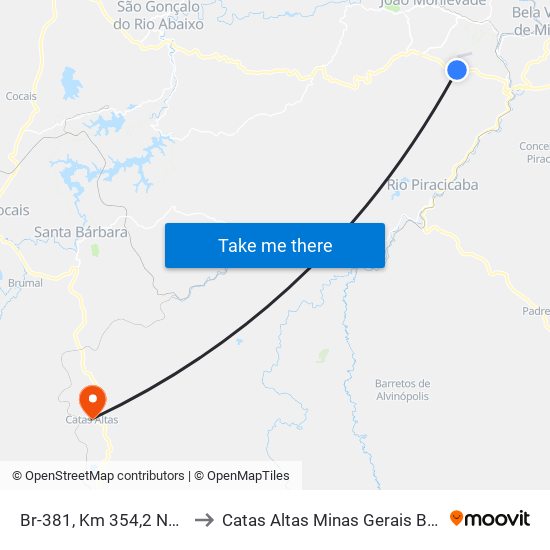 Br-381, Km 354,2 Norte to Catas Altas Minas Gerais Brazil map