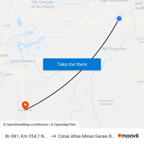 Br-381, Km 354,7 Norte to Catas Altas Minas Gerais Brazil map