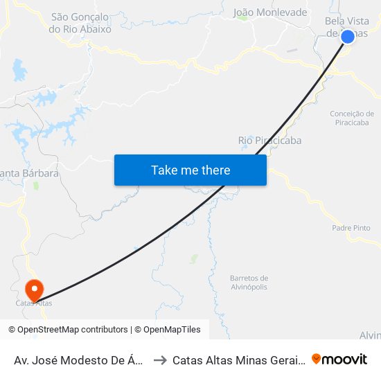 Av. José Modesto De Ávila, 185 to Catas Altas Minas Gerais Brazil map