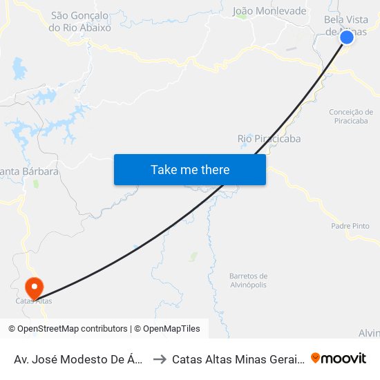 Av. José Modesto De Ávila, 401 to Catas Altas Minas Gerais Brazil map