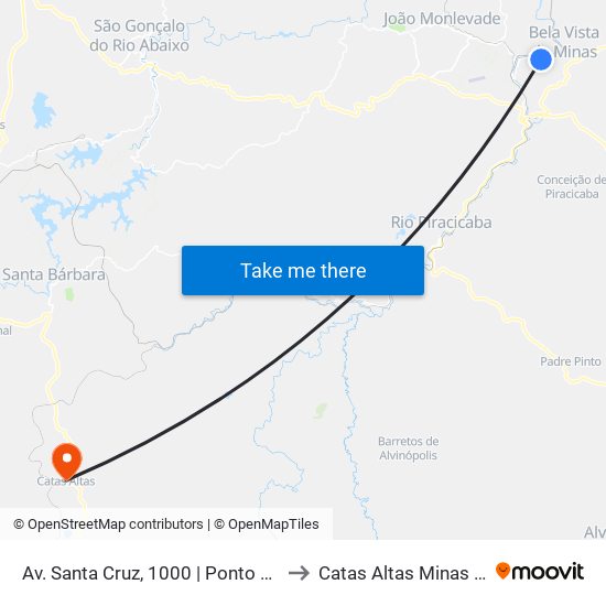 Av. Santa Cruz, 1000 | Ponto Final Do Santa Cruz to Catas Altas Minas Gerais Brazil map