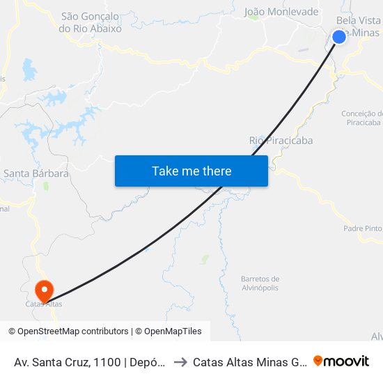 Av. Santa Cruz, 1100 | Depósito De Carvão to Catas Altas Minas Gerais Brazil map