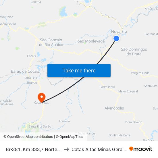 Br-381, Km 333,7 Norte | Aleixo to Catas Altas Minas Gerais Brazil map