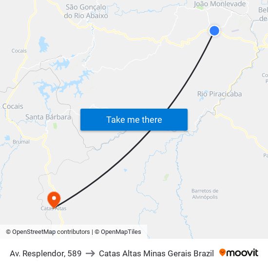Av. Resplendor, 589 to Catas Altas Minas Gerais Brazil map