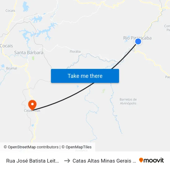 Rua José Batista Leite, 235 to Catas Altas Minas Gerais Brazil map