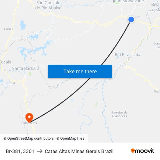 Br-381, 3301 to Catas Altas Minas Gerais Brazil map