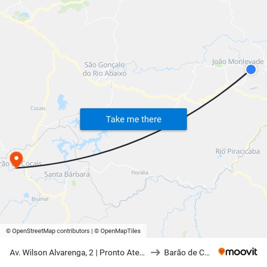 Av. Wilson Alvarenga, 2 | Pronto Atendimento to Barão de Cocais map