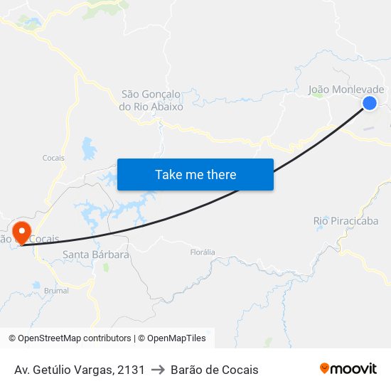 Av. Getúlio Vargas, 2131 to Barão de Cocais map