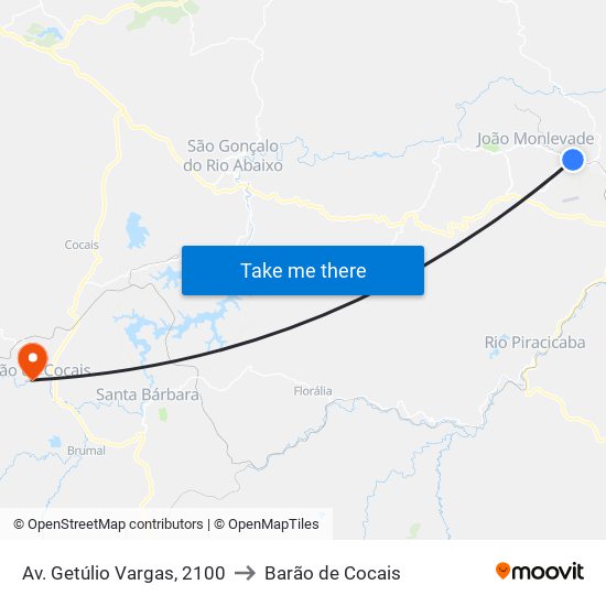 Av. Getúlio Vargas, 2100 to Barão de Cocais map