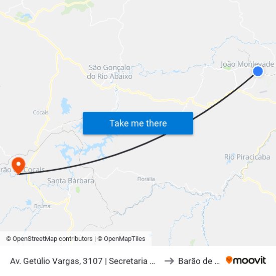 Av. Getúlio Vargas, 3107 | Secretaria Municipal De Obras to Barão de Cocais map