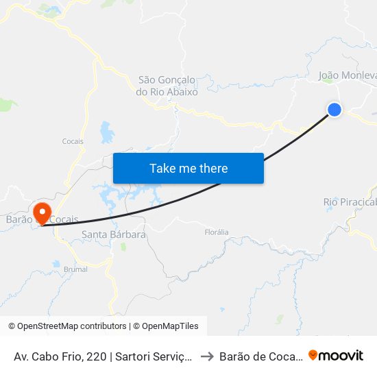 Av. Cabo Frio, 220 | Sartori Serviços to Barão de Cocais map