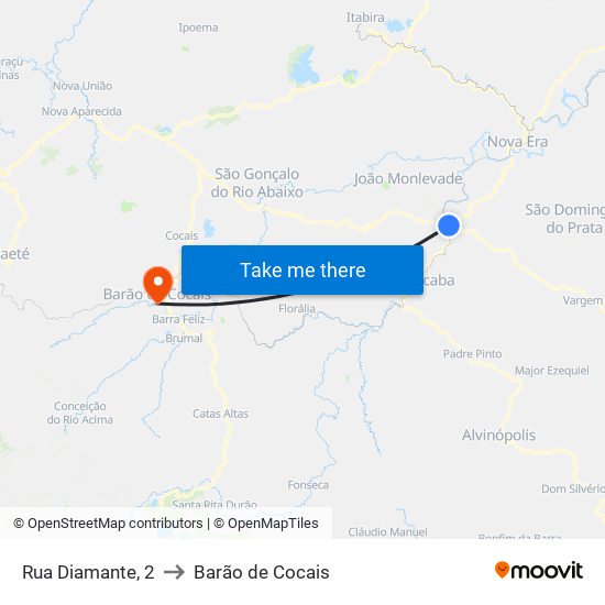 Rua Diamante, 2 to Barão de Cocais map