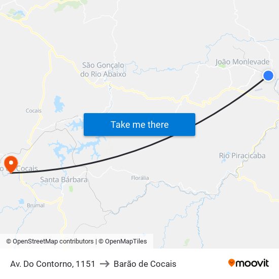 Av. Do Contorno, 1151 to Barão de Cocais map