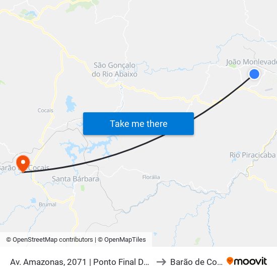 Av. Amazonas, 2071 | Ponto Final Do Satélite to Barão de Cocais map
