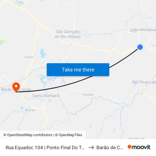 Rua Equador, 104 | Ponto Final Do Teresópolis to Barão de Cocais map