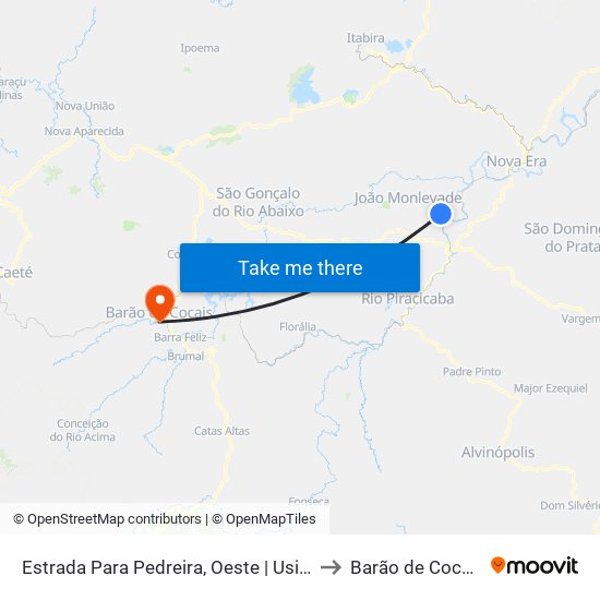 Estrada Para Pedreira, Oeste | Usina to Barão de Cocais map