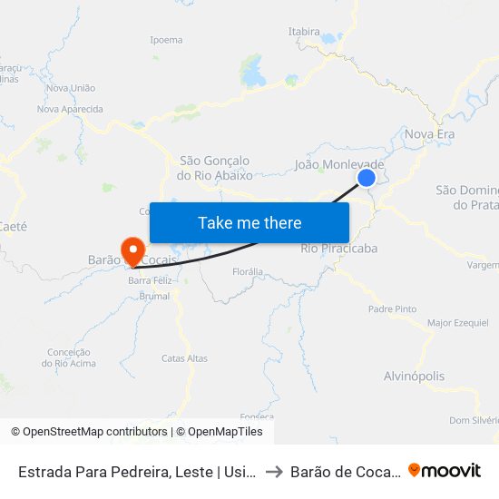 Estrada Para Pedreira, Leste | Usina to Barão de Cocais map