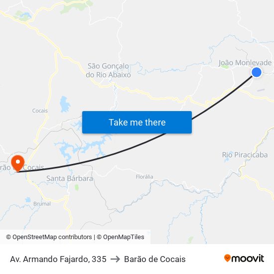 Av. Armando Fajardo, 335 to Barão de Cocais map