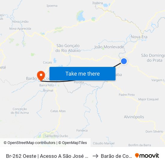 Br-262 Oeste | Acesso A São José Do Egito to Barão de Cocais map