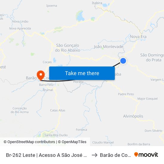 Br-262 Leste | Acesso A São José Do Egito to Barão de Cocais map