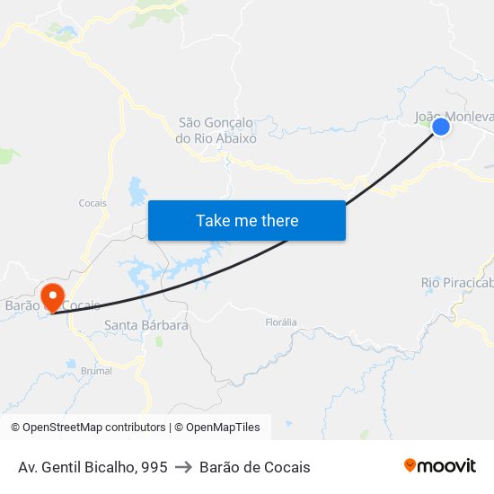 Av. Gentil Bicalho, 995 to Barão de Cocais map