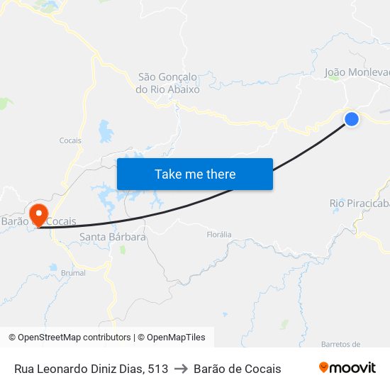 Rua Leonardo Diniz Dias, 513 to Barão de Cocais map