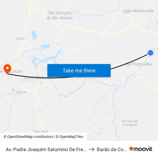 Av. Padre Joaquim Saturnino De Freitas, 351 to Barão de Cocais map