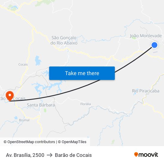 Av. Brasília, 2500 to Barão de Cocais map