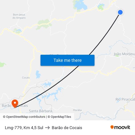 Lmg-779, Km 4,5 Sul to Barão de Cocais map