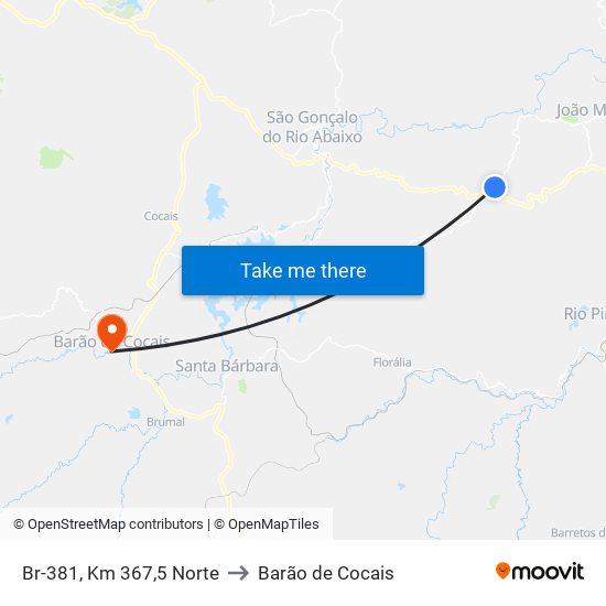 Br-381, Km 367,5 Norte to Barão de Cocais map