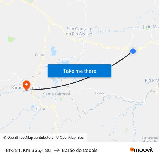 Br-381, Km 365,4 Sul to Barão de Cocais map