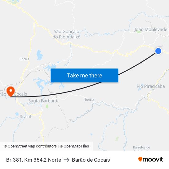 Br-381, Km 354,2 Norte to Barão de Cocais map