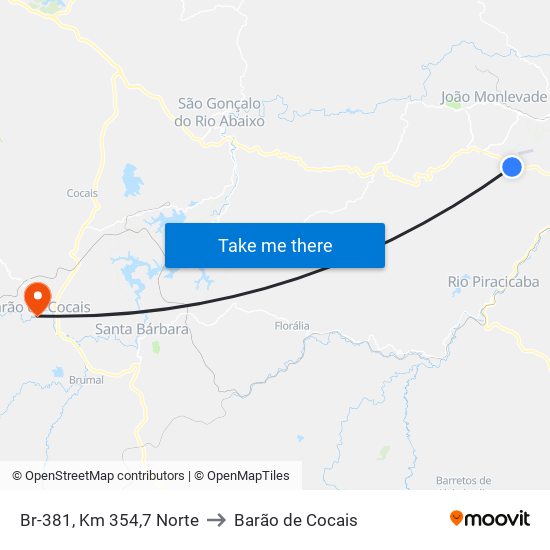 Br-381, Km 354,7 Norte to Barão de Cocais map
