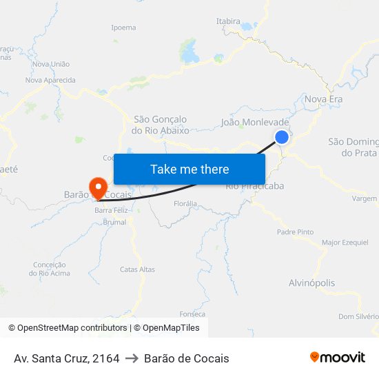 Av. Santa Cruz, 2164 to Barão de Cocais map