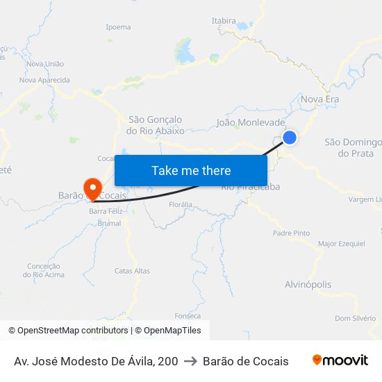 Av. José Modesto De Ávila, 200 to Barão de Cocais map