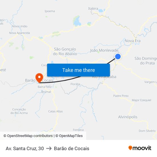 Av. Santa Cruz, 30 to Barão de Cocais map