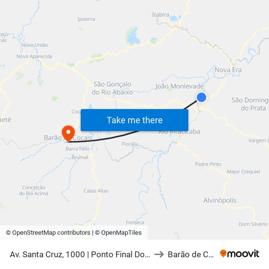 Av. Santa Cruz, 1000 | Ponto Final Do Santa Cruz to Barão de Cocais map